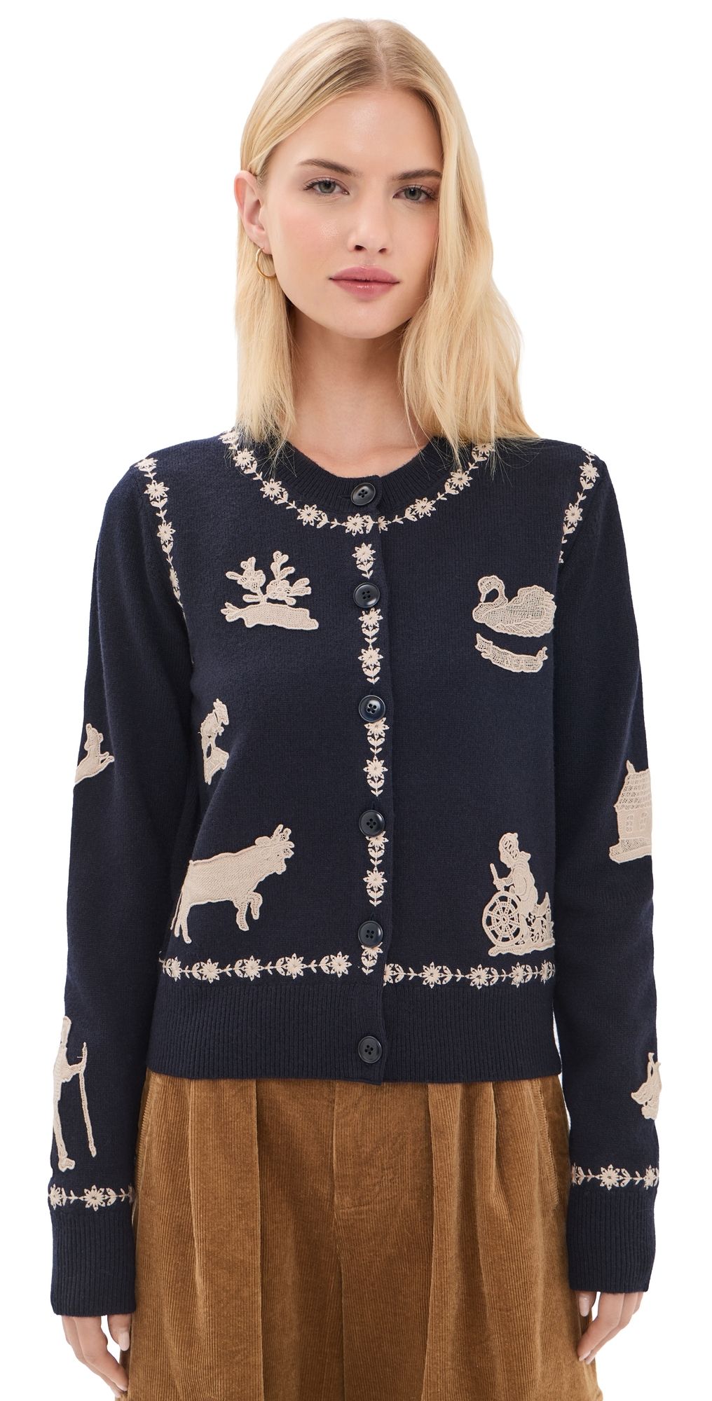 Sea Margeurite Lace Patch Cardigan Navy M
