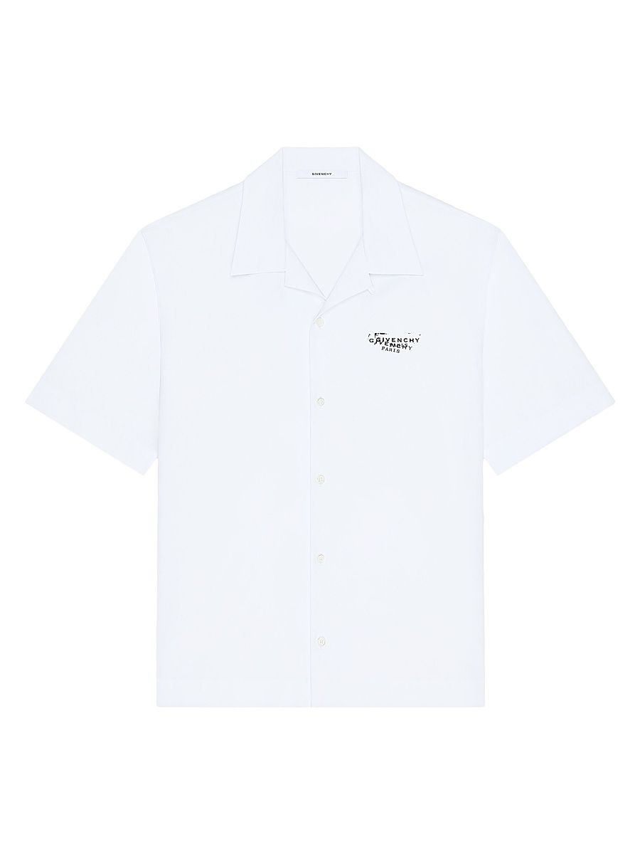 Men's Shirt in Poplin with Stamp Print - White - Size 14.5