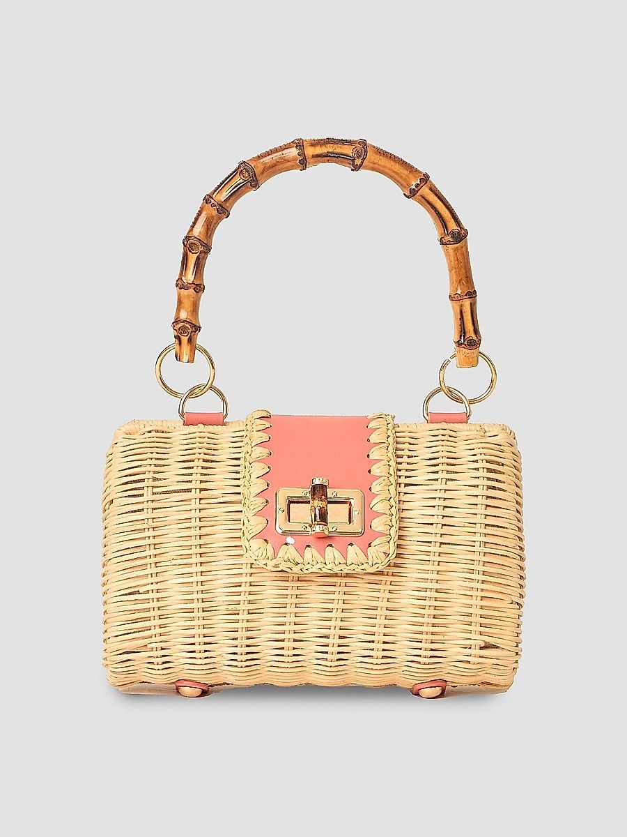 BTB Los Angeles Women's Mason Bamboo Rattan Clutch - Pink
