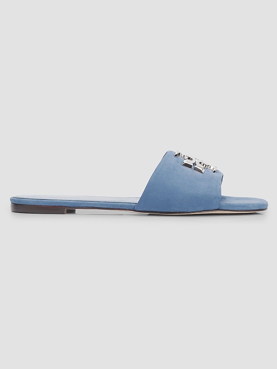 Women's Eleanor Logo Suede Slide Sandals - Milky Blue Silver - Size 9.5