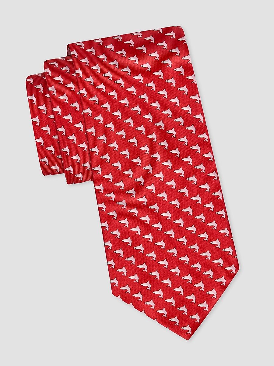 Men's Shark Print Silk Tie - Rosso Navy
