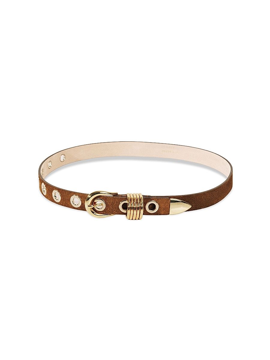 Women's Rivet Suede Belt - Ochre And Gold - Size XL