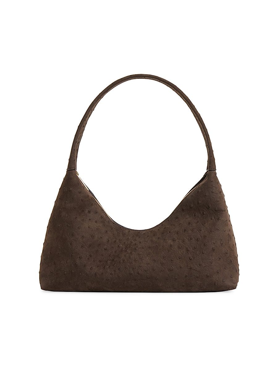 Women's Candy Ostrich-Embossed Suede Baguette Bag - Ebony