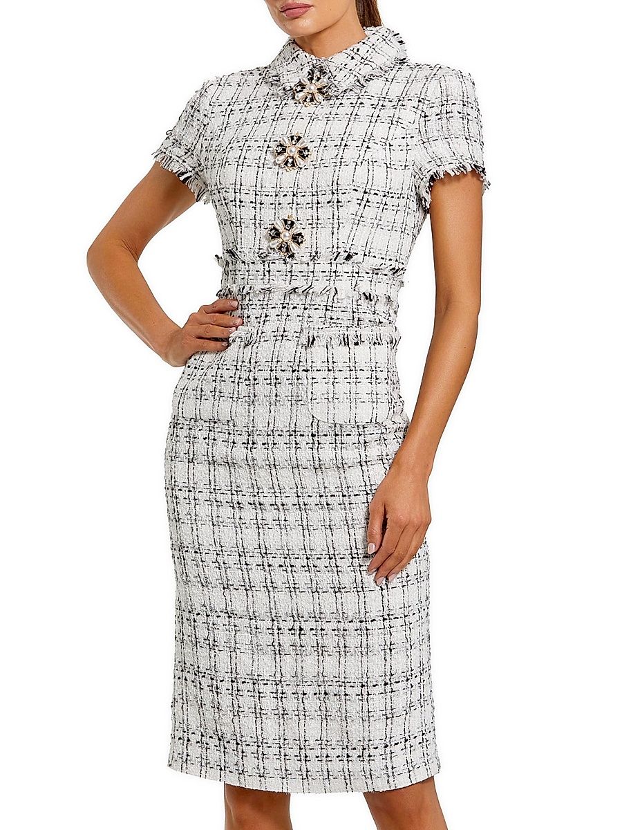 Women's Frayed Bouclé Midi-Dress - Ivory - Size 16