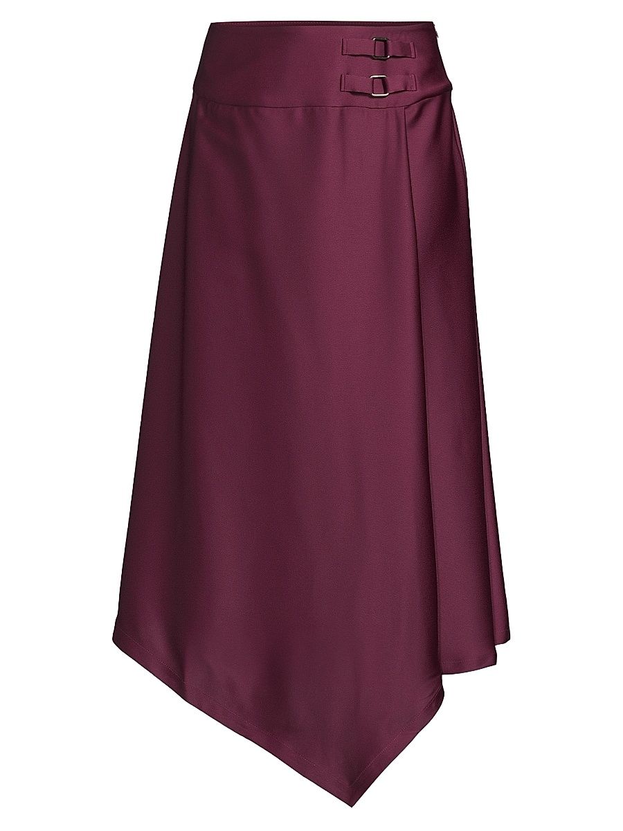 Women's Asymmetric Crepe Maxi Skirt - Sangria - Size XS