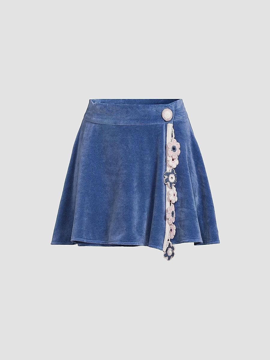 My Beachy Side Women's Peony Lace-Trim Terry Miniskirt - Navy - Size Large