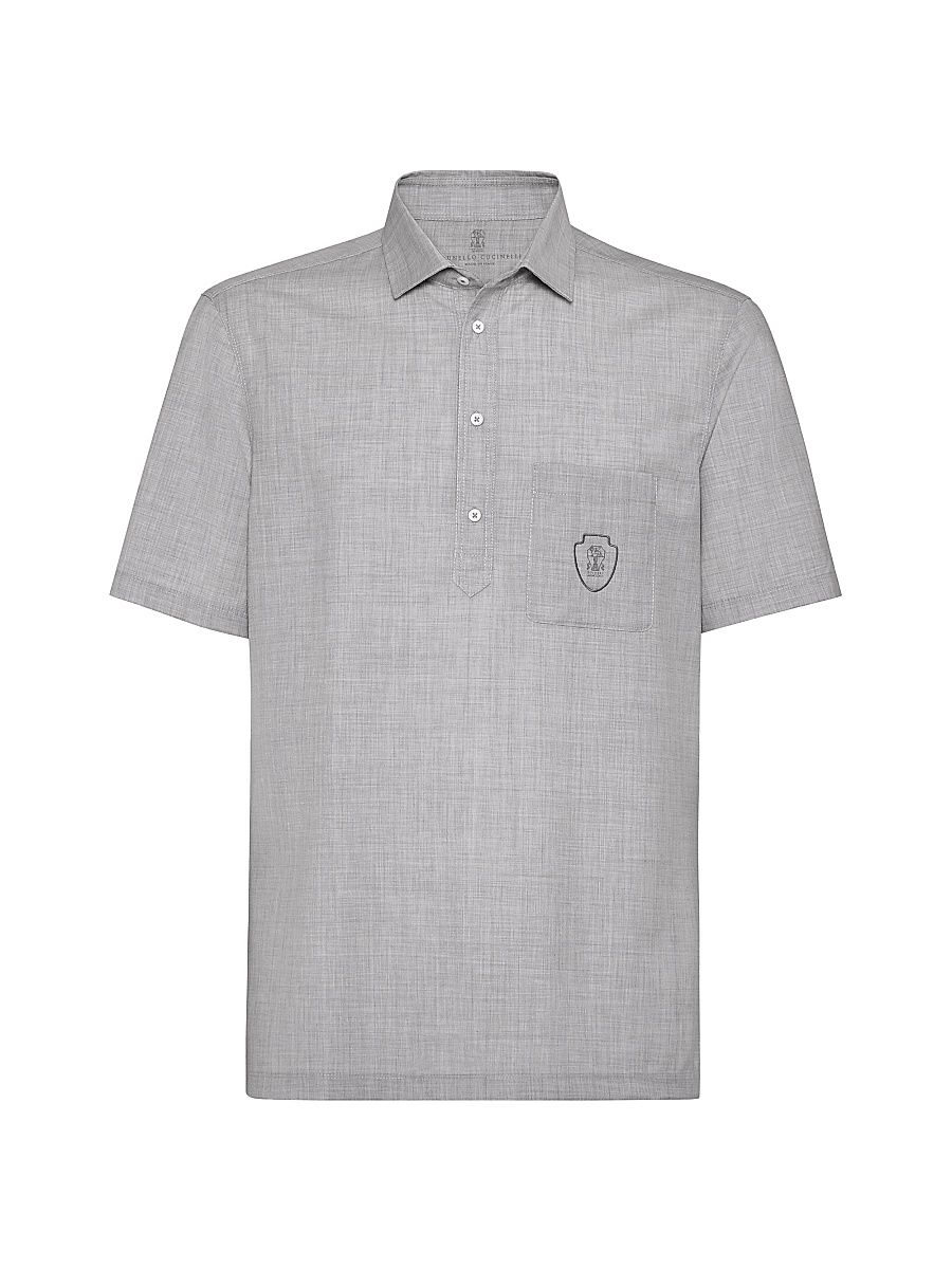 Men's Virgin Wool Poplin Polo Shirt - Pearl Grey - Size XXXXL