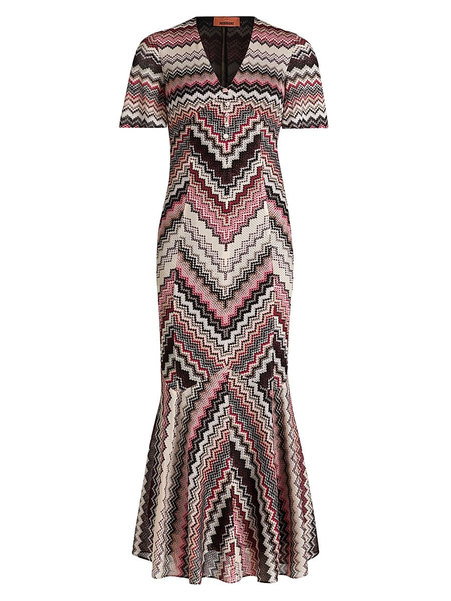Women's Chevron Maxi Dress - Multi Pink Beige Tones - Size 2