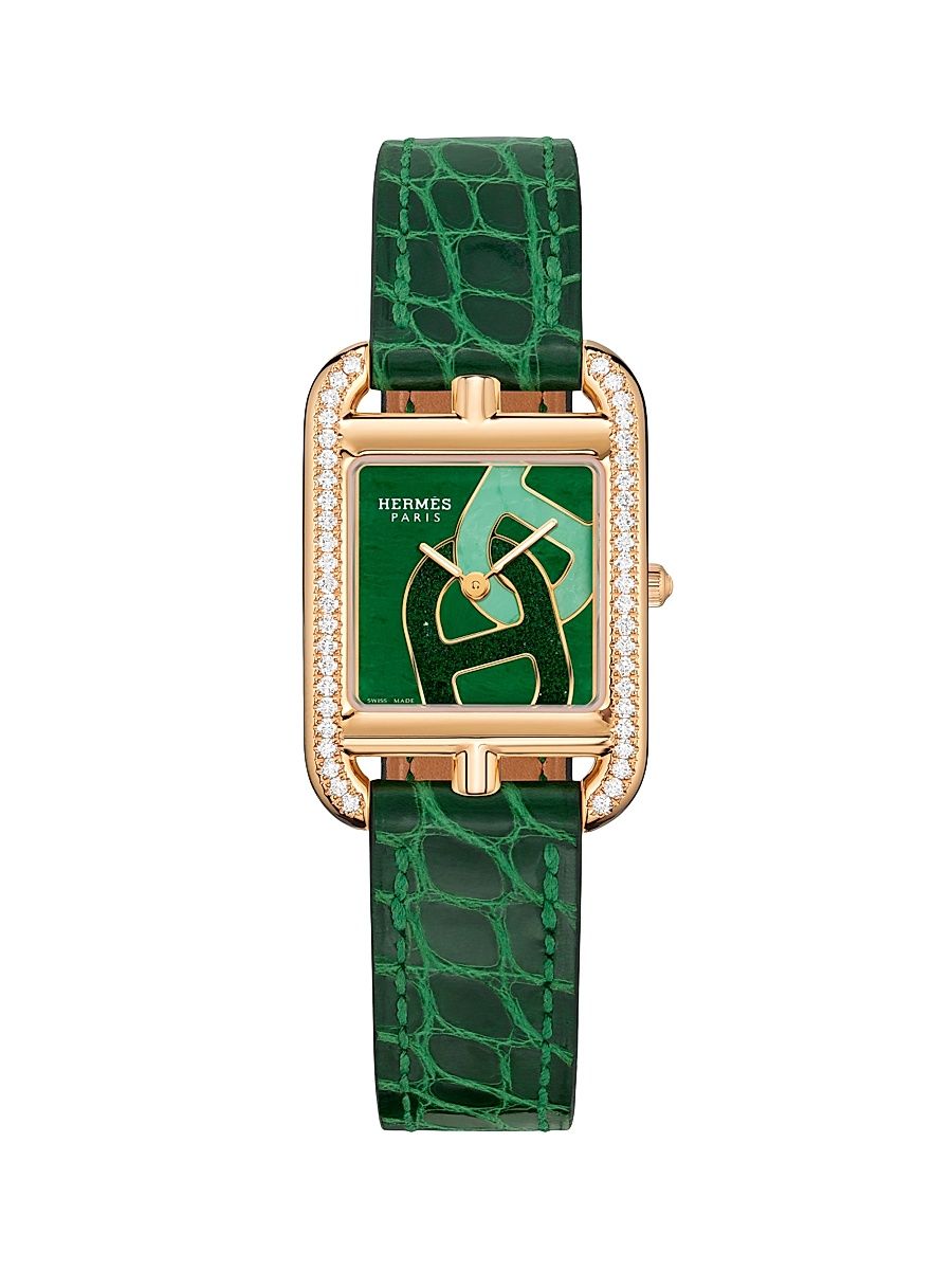Women's Cape Cod Anchor Chain 18K Rose Gold, Nephrite Jade & Alligator-Strap Watch/31MM - Rose Gold