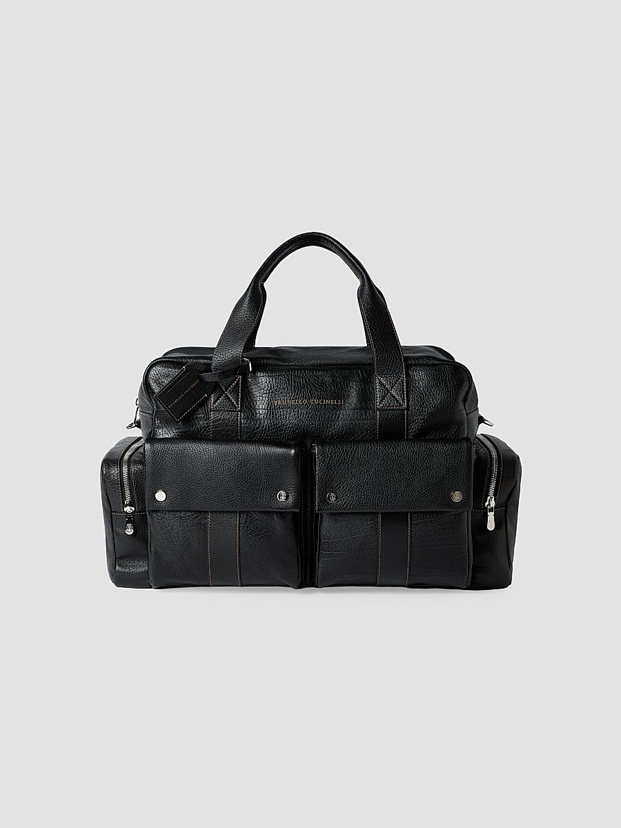 Men's Grained Calfskin Leisure Bag - Black