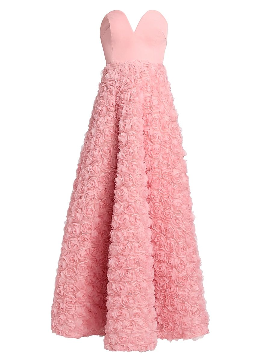 Women's Bell Mesh Rose Appliqué Gown - Pink - Size 4