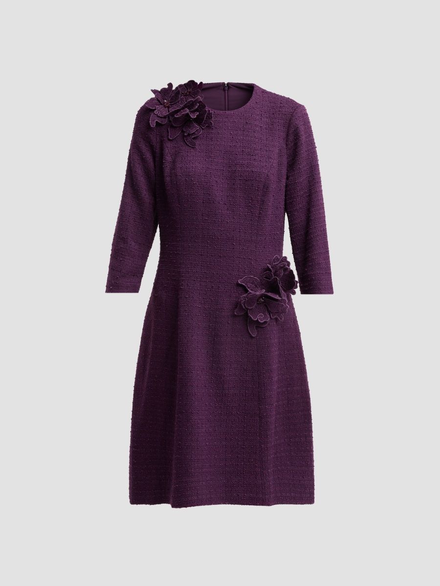 Teri Jon by Rickie Freeman Women's Bouclé 3D Flower Cocktail Dress - Purple Multi - Size 10