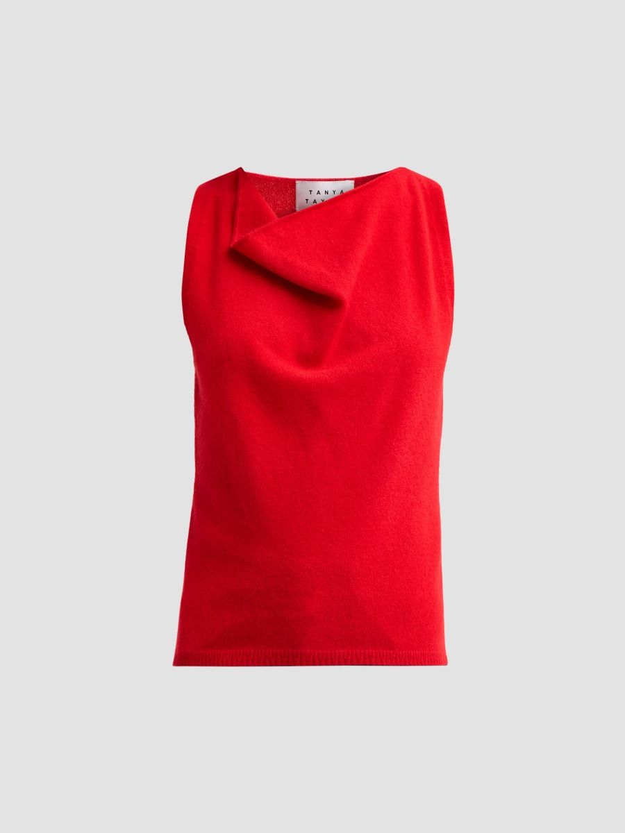 Tanya Taylor Women's Ellison Cashmere Cowlneck Tank - Scarlet - Size Large