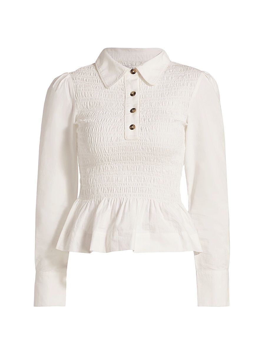 Women's Hazel Shirred Cotton Shirt - White - Size 2