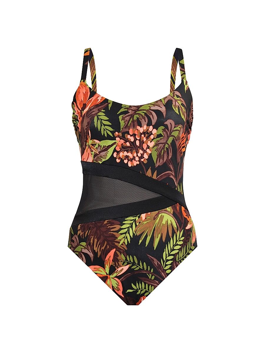 Women's Botanico Lyra One-Piece Swimsuit - Black Multi - Size 12