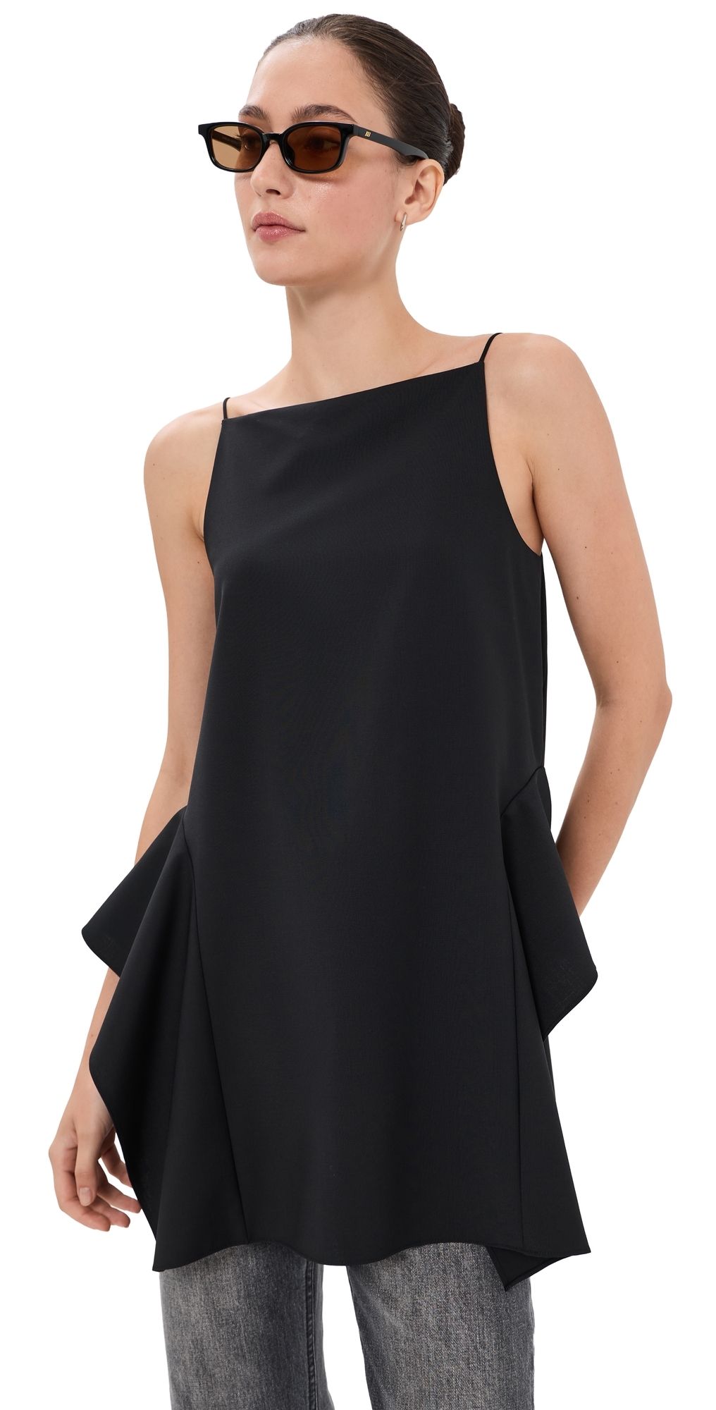 Tibi Tropical Wool Side Drape Top Black 4