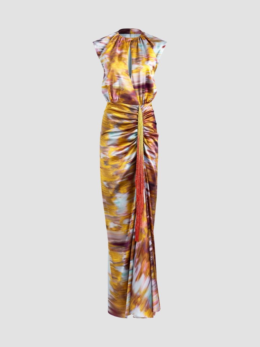Silvia Tcherassi Women's Winona Printed Stretch-Silk Gown - Abstract Fire Print - Size XL