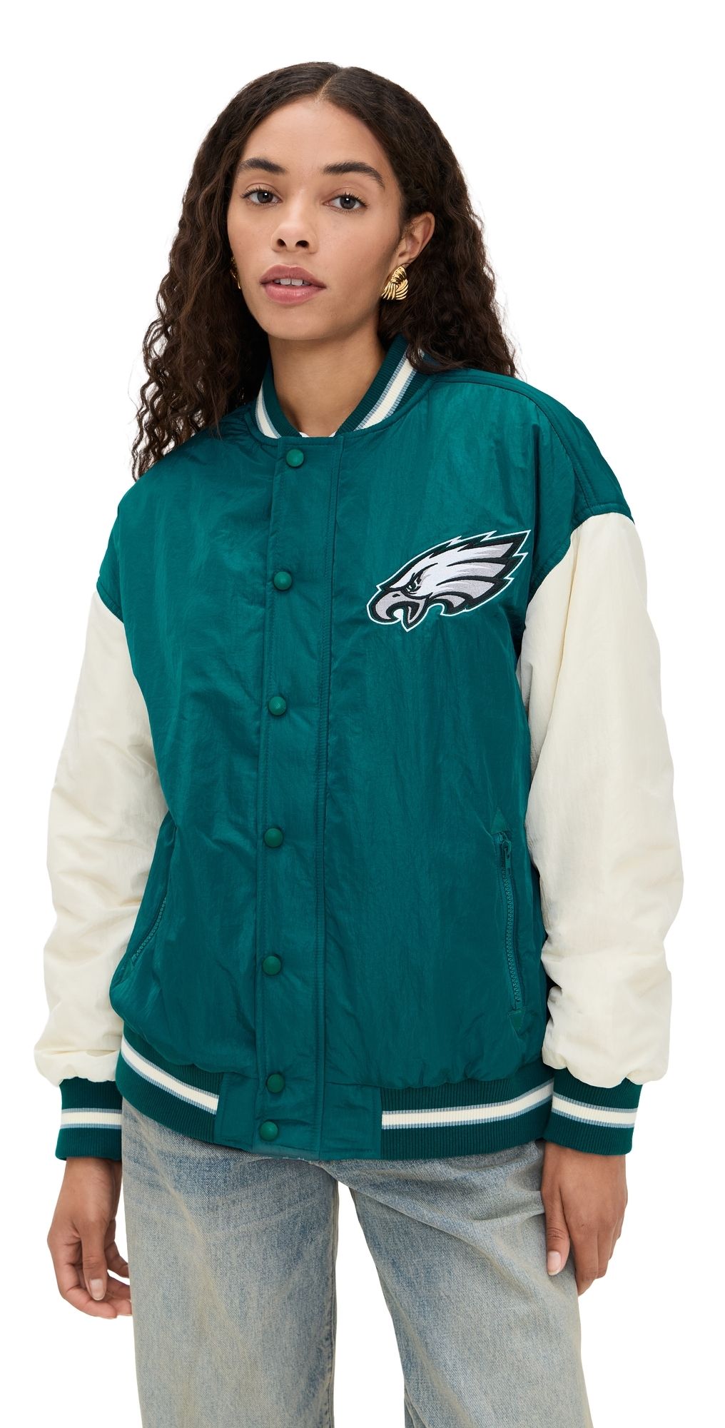 Terez Eagles Colorblock Bomber Jacket Eagles Midnight Green/Sugar M