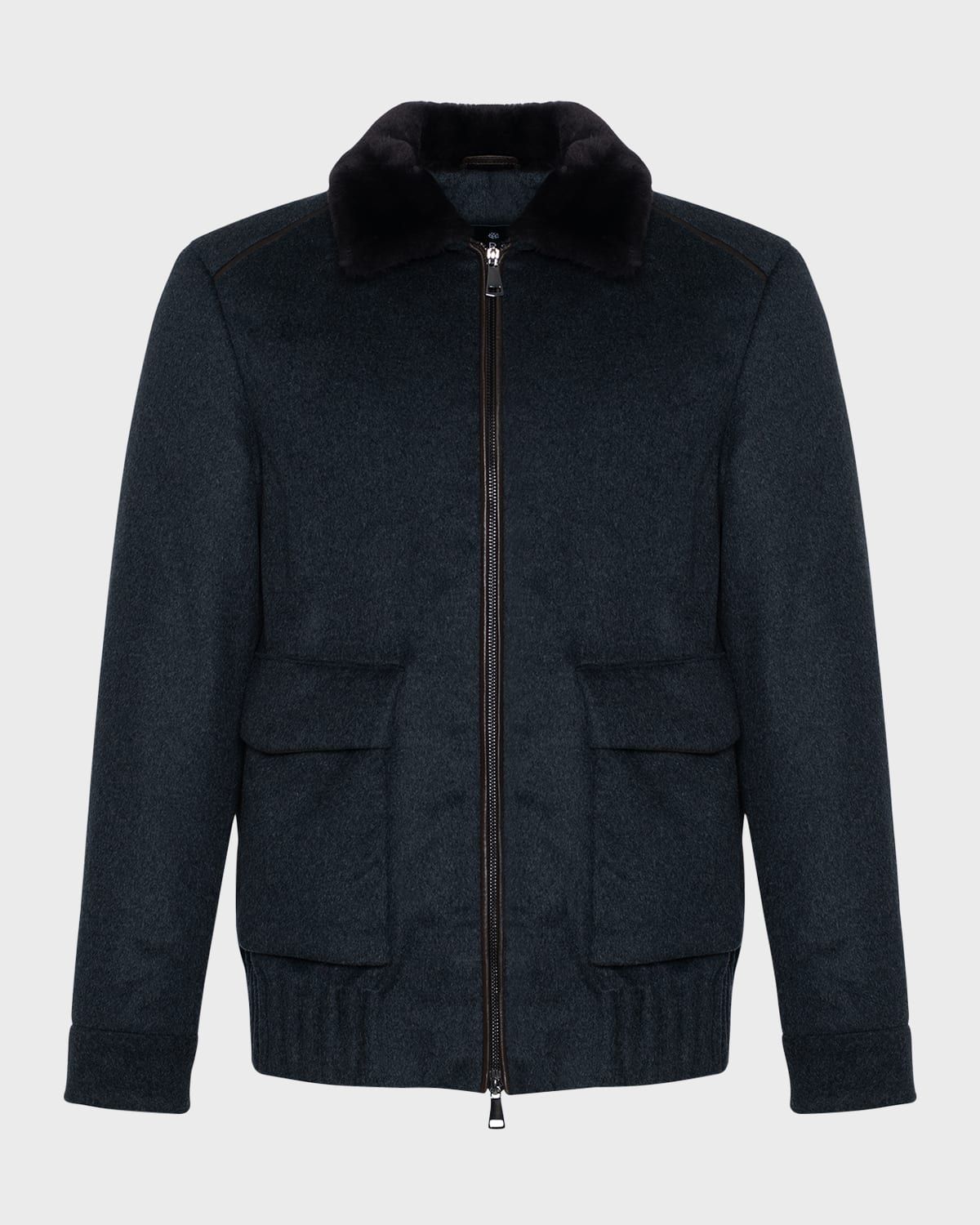 Men & apos;s Select Fabric Jacket with Merino Shearling Lamb Collar