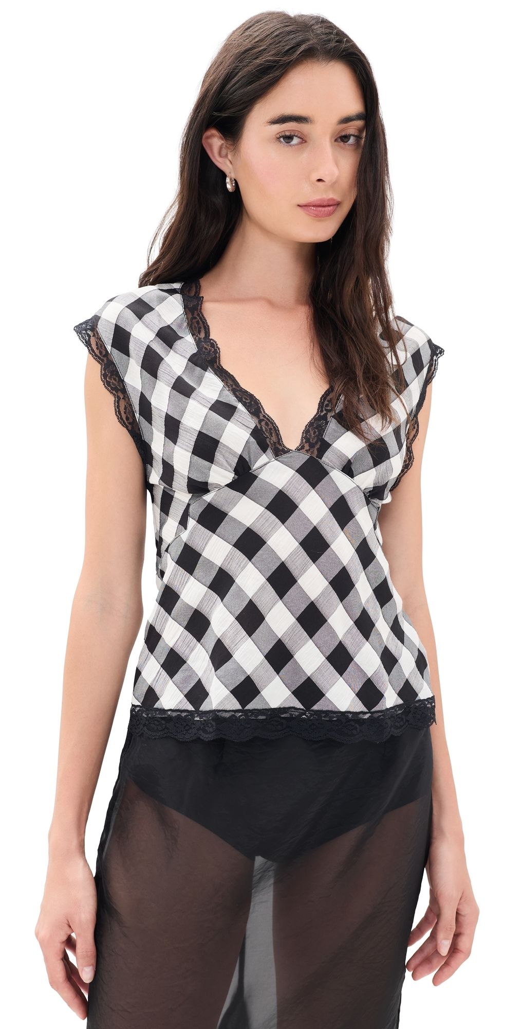 VRG GRL Flores Top Black Check S