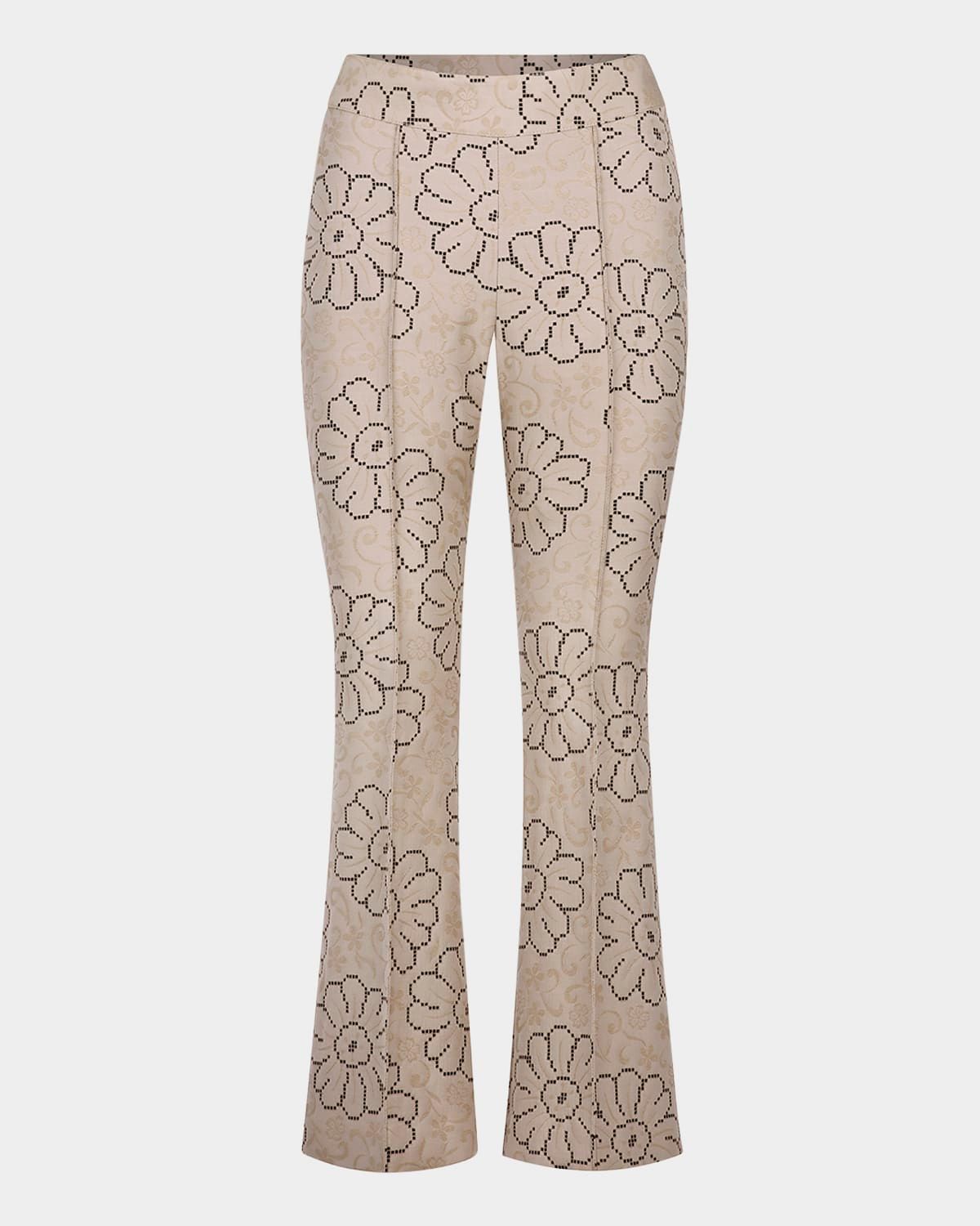 Floral Jacquard Cropped Pintuck Pants