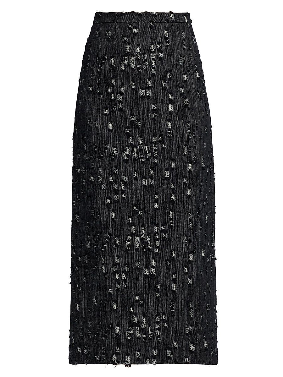 Women's Frayed Denim Pencil Midi-Skirt - Black - Size 10