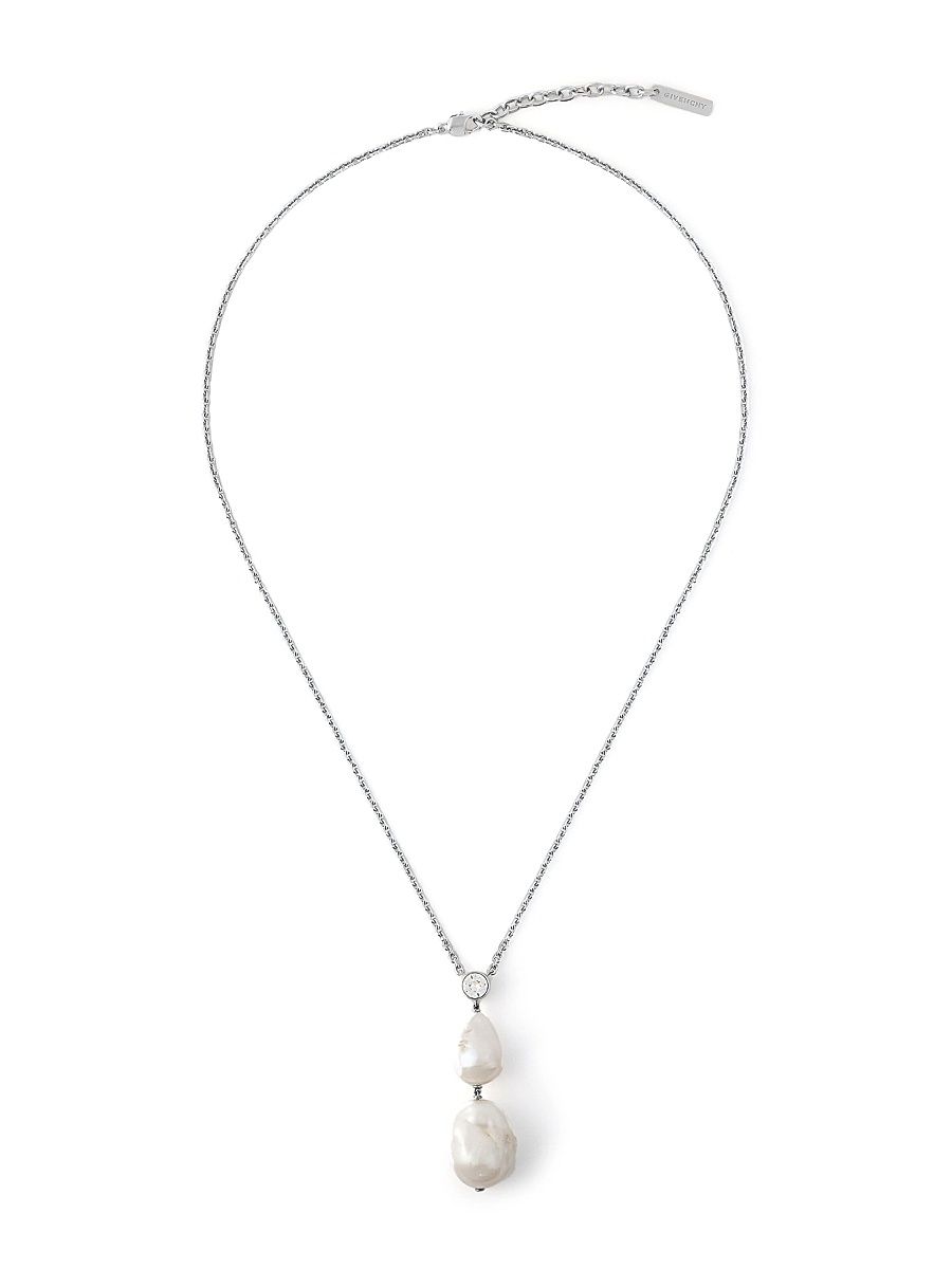 Women's Crystal Pearl Necklace in Metal Crystals and Pearls - White Silvery