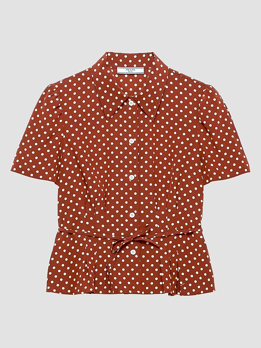 Women's Polka-Dot Marocain Shirt - Brown - Size 6
