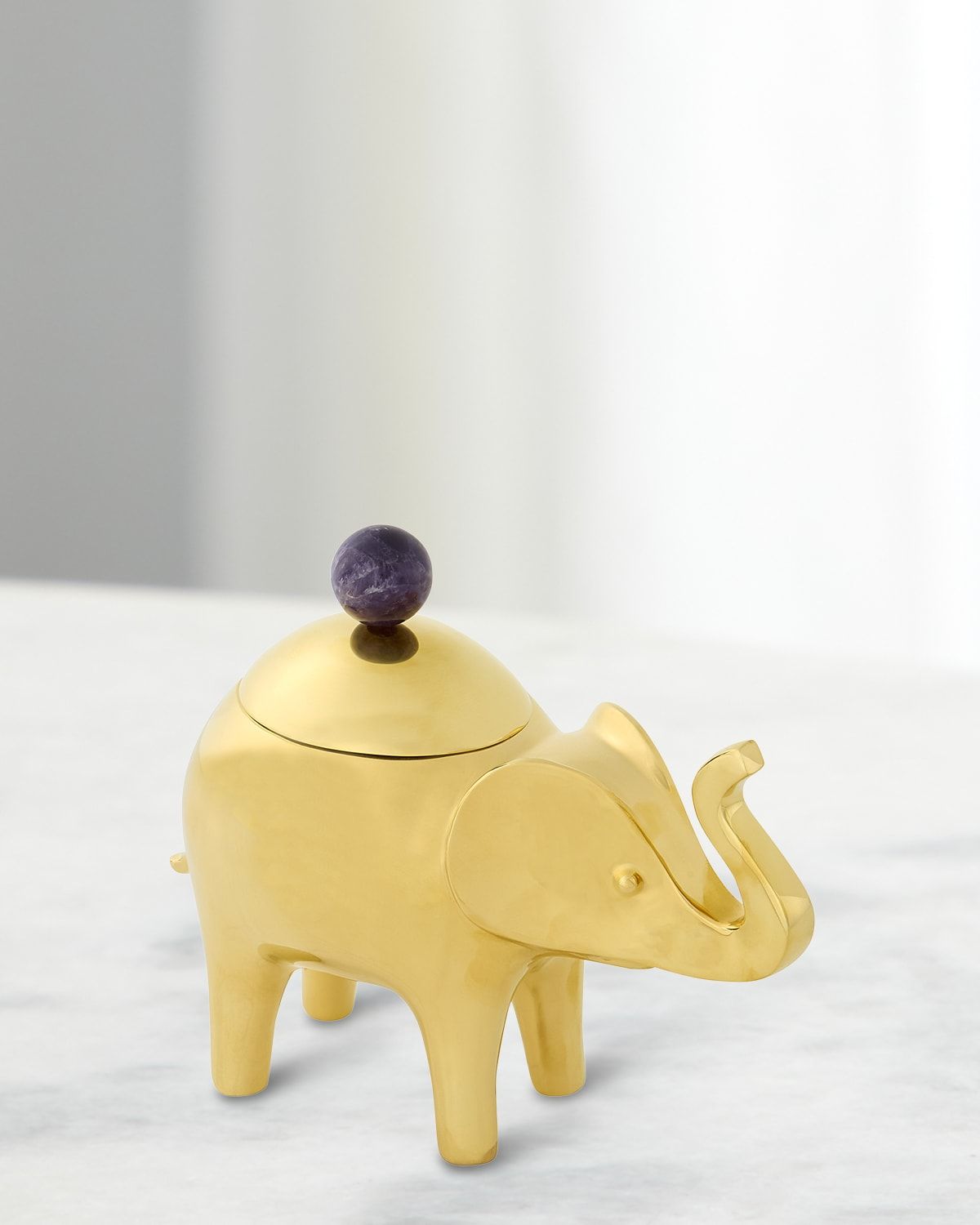 Brass Elephant Box with Amethyst Handle