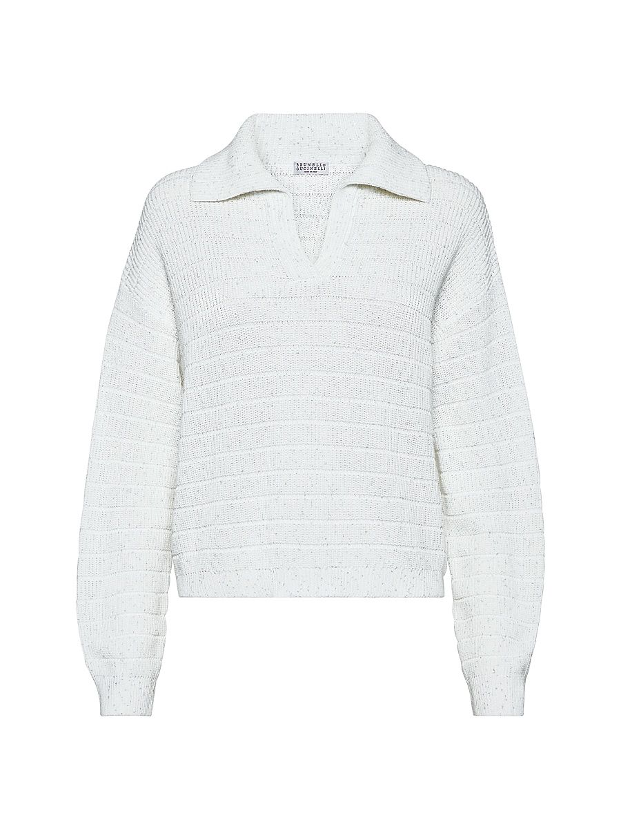 Women's Textured Half English Rib Knit Polo Shirt - White - Size XXXL