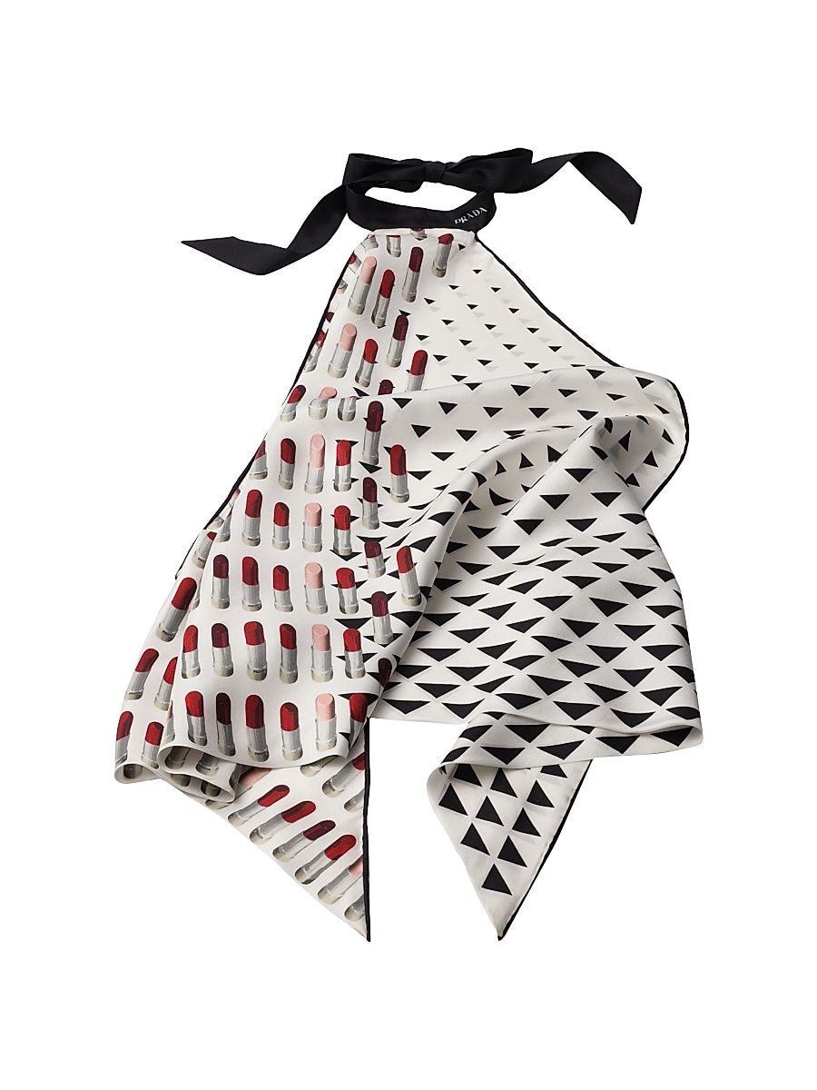 Women's Printed Silk Twill Halter Top - Black