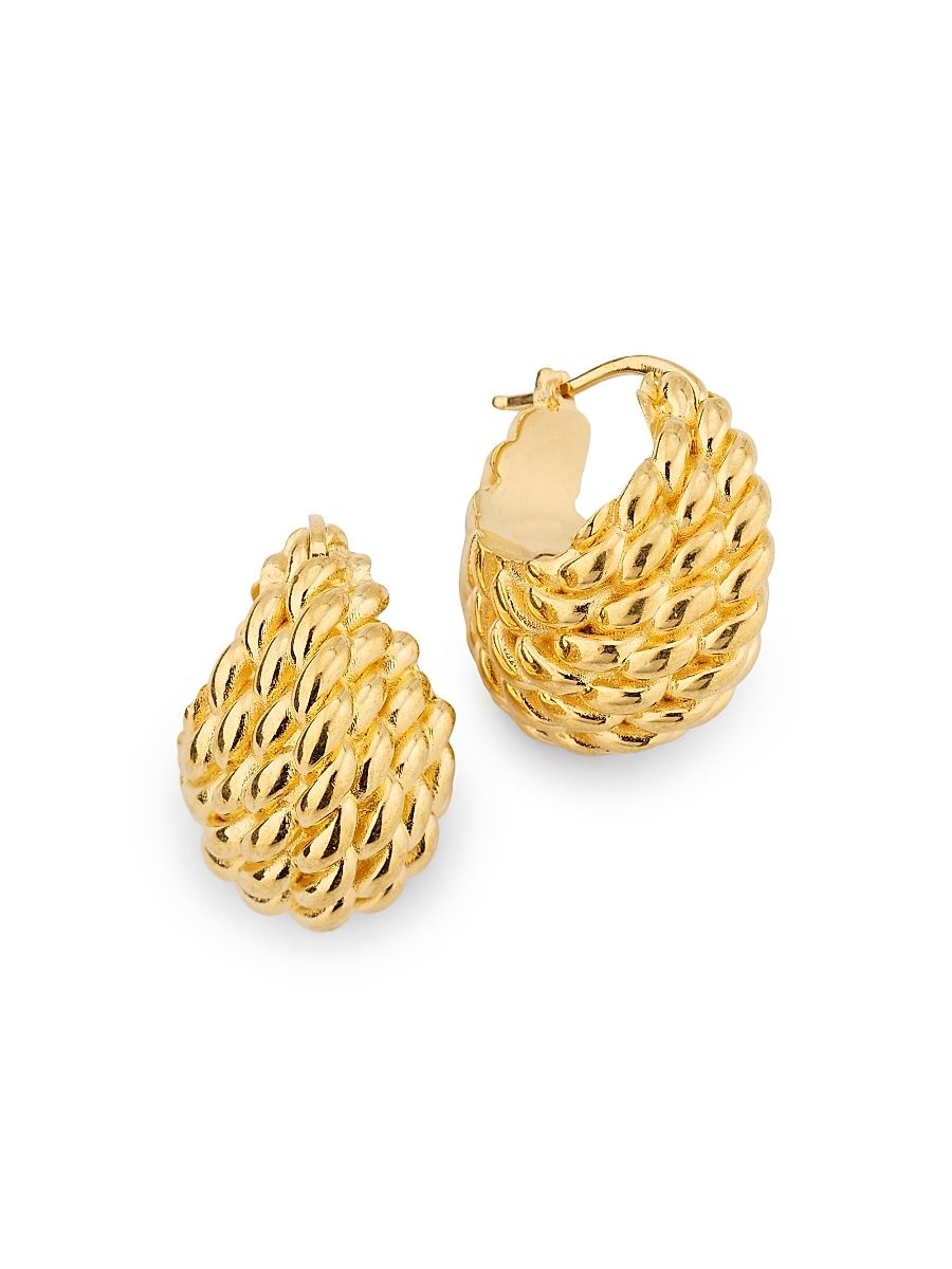 Women's 24K-Gold-Plated Textured Rope Hoop Earrings - Gold