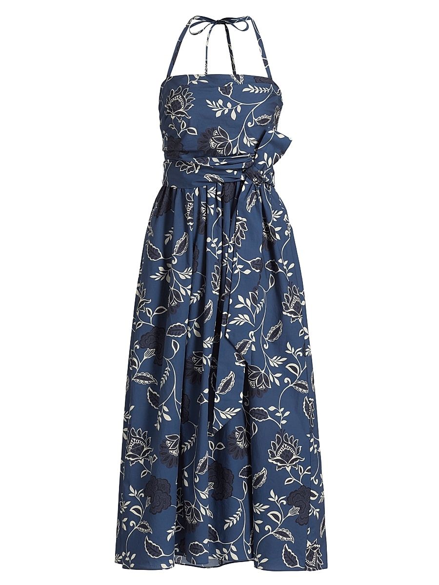 Women's Cassandra Cotton Tie-Waist Maxi Dress - French Blue Cream - Size 12