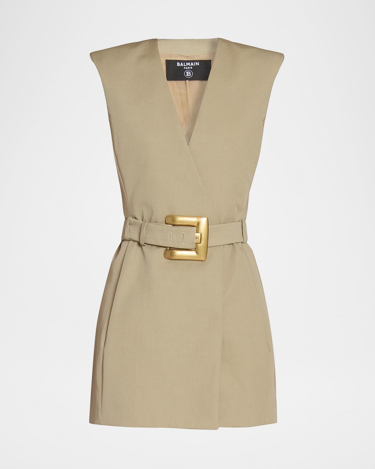 Belted Gabardine Sleeveless Mini Dress
