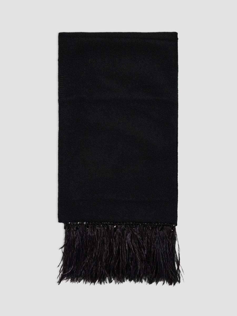 Carolyn Rowan Collection Women's Feather-Trim Cashmere Scarf - Black