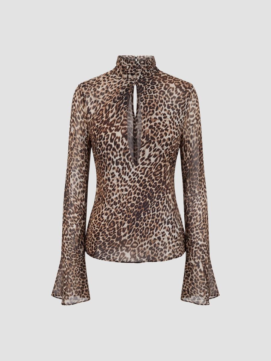 Nicholas the Label Women's Celeste Leopard Print Slash Top - Desert Leopard - Size 0