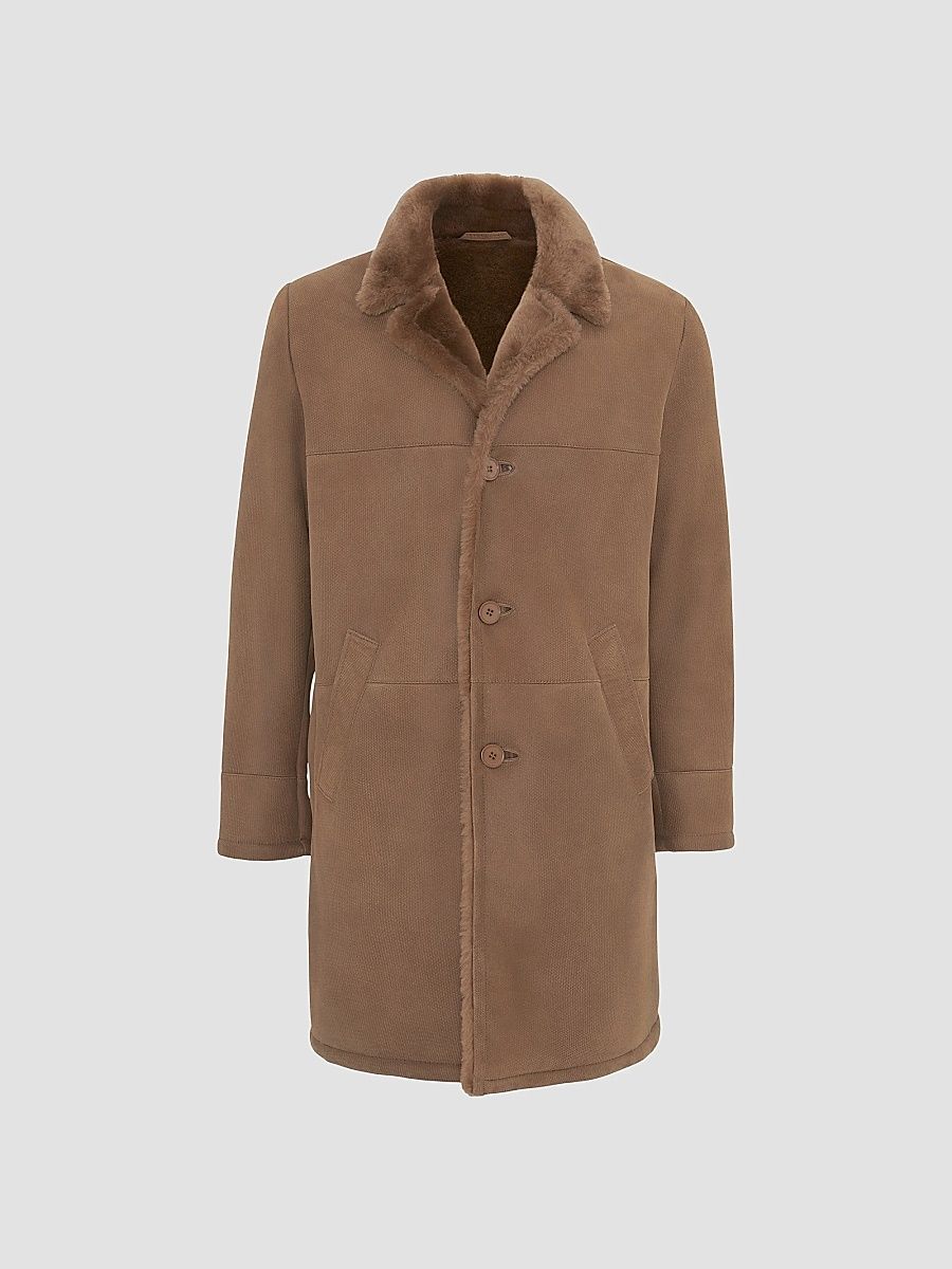 Gorski Men's Embossed Merino Shearling Lamb Stroller Coat - Whiskey - Size XXL