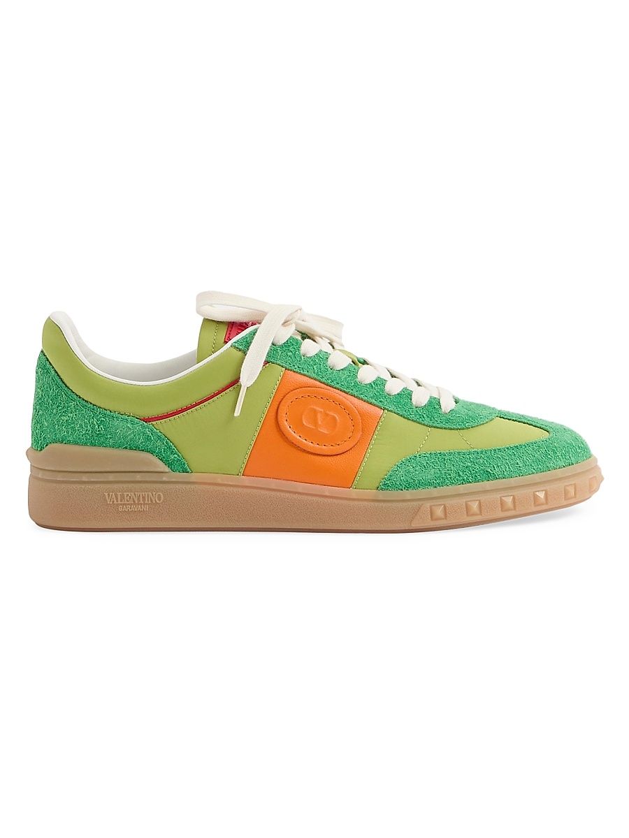 Men's Upvillage Low Top Sneakers in Crust Leather and Nylon - Green Orange - Size 6