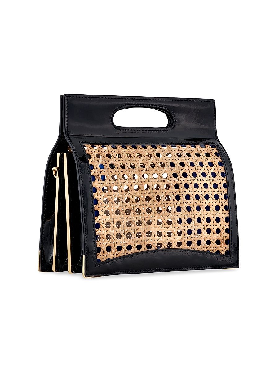 Women's Stella Handbag Leather and Natural Wicker Tall with Gold Hardware - Black