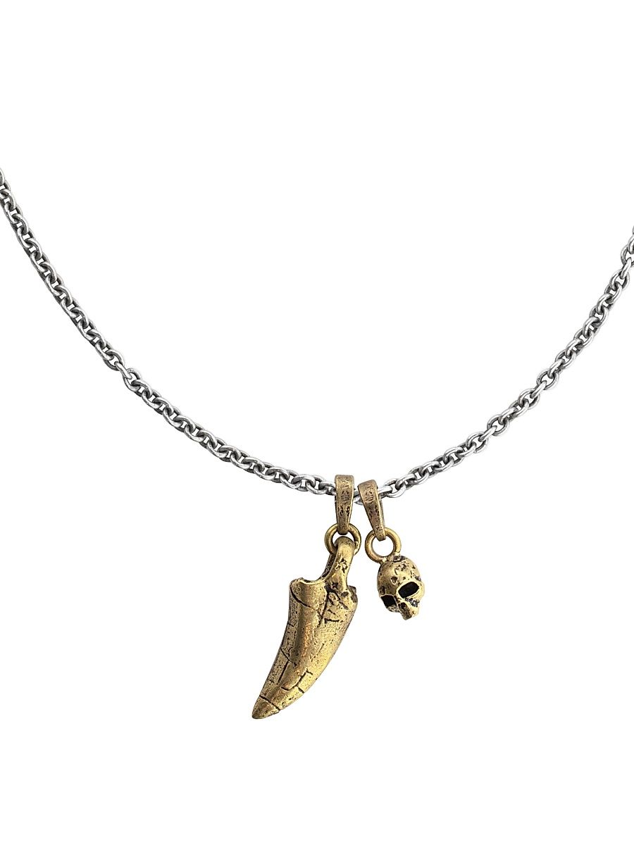 Men's Artisan Two-Tone T-Rex Tooth Skull Pendant Necklace - Silver