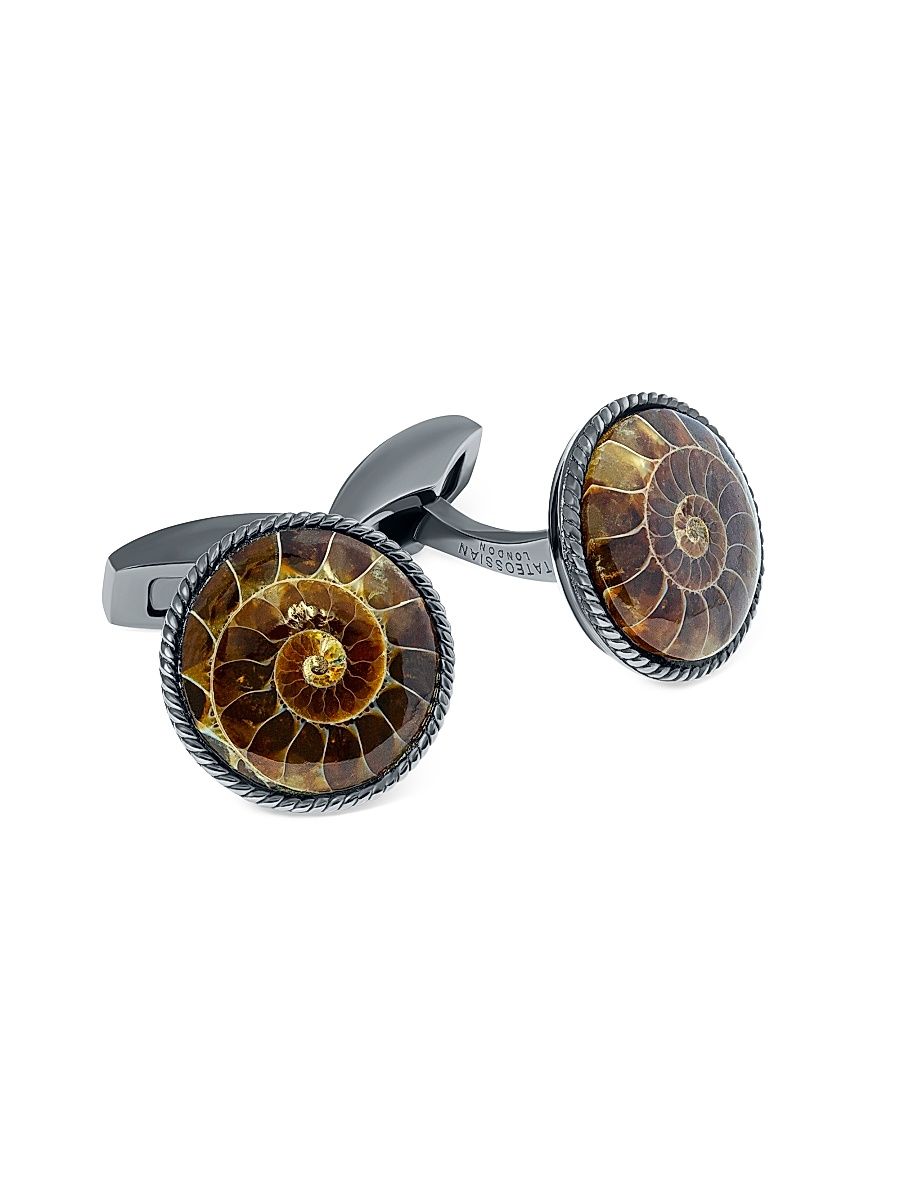 Men's Ammonite & Sterling Silver Cufflinks - Black
