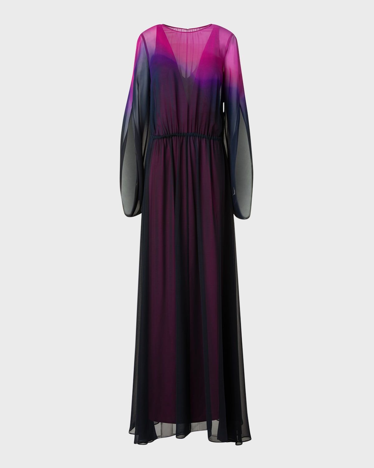Long-Sleeve Sheer Silk Georgette Gown