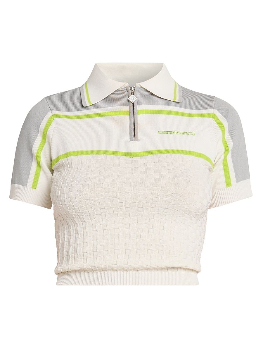 Women's Striped Tennis Polo Shirt - White - Size XL