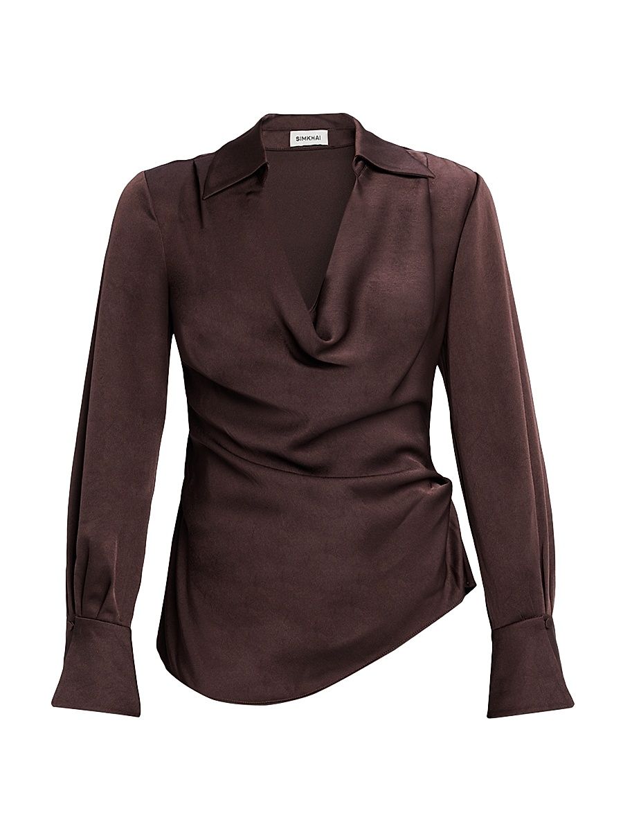Women's Symone Long-Sleeve Cowl Neck Top - Chocolate - Size 6