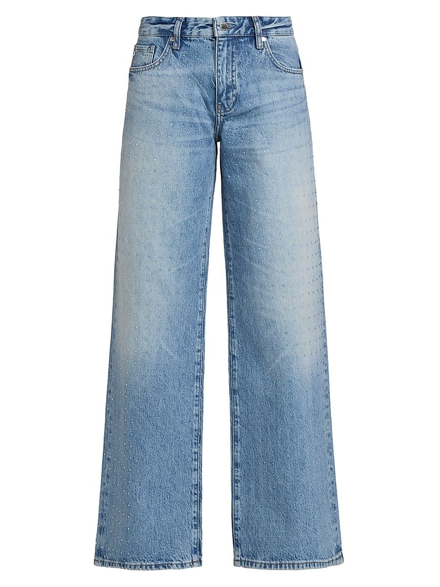 Women's Adria Rhinestone-Embellished Wide-Leg Jeans - Stockholm Snowdrift - Size 32