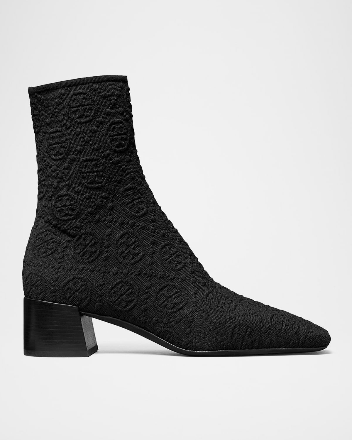 T Monogram Stretch Knit Jacquard Ankle Boots