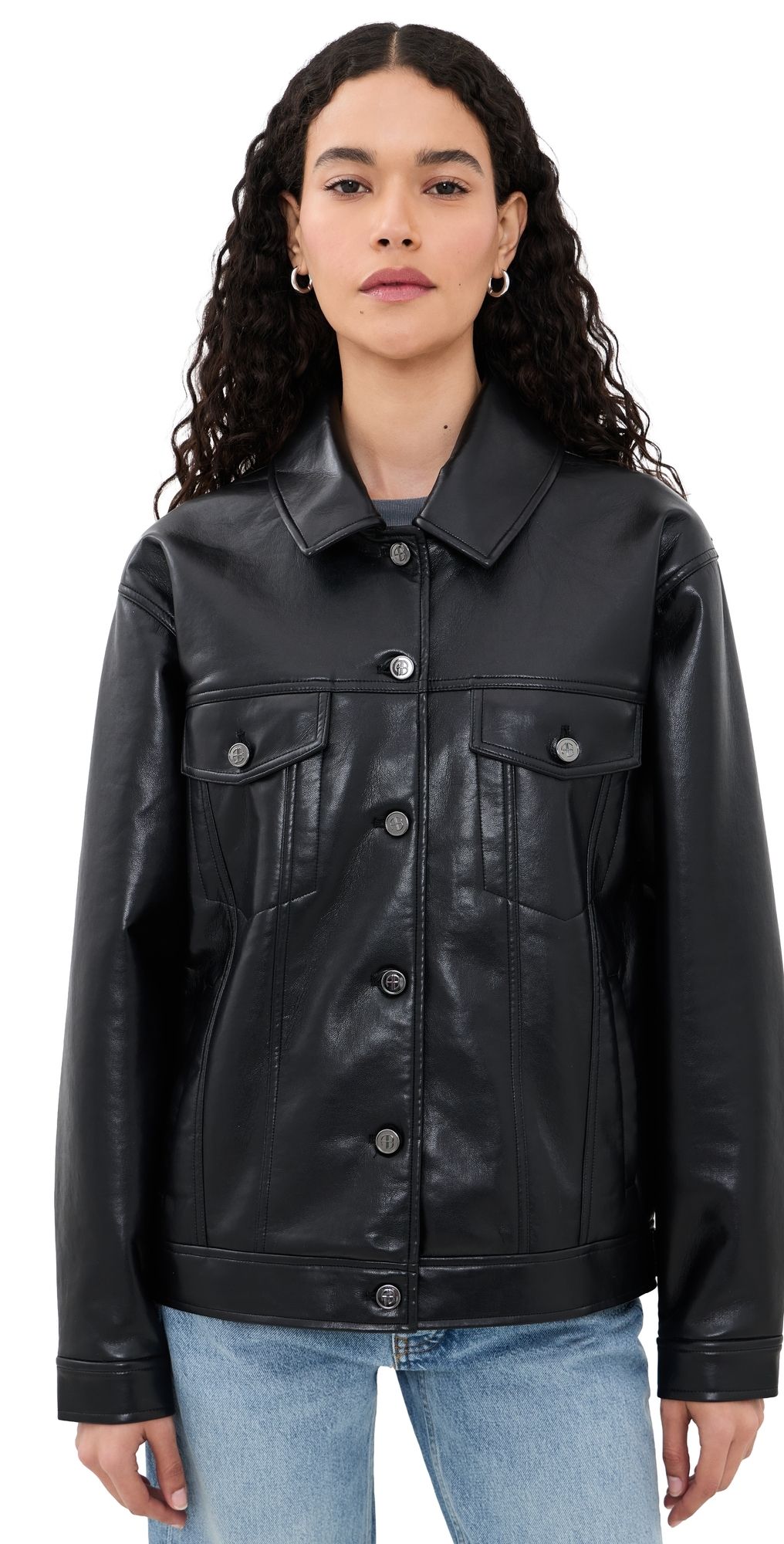ANINE BING Rory Jacket in Black Recycled Leather Black Recycled Leather M