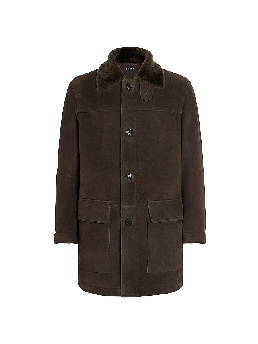 Men's Shearling Coat - Dark Brown - Size 44