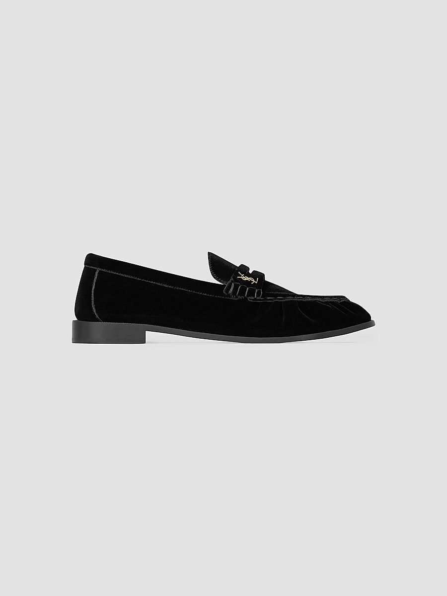 Saint Laurent Men's Le Loafers Supple in Velvet - Black - Size 13.5