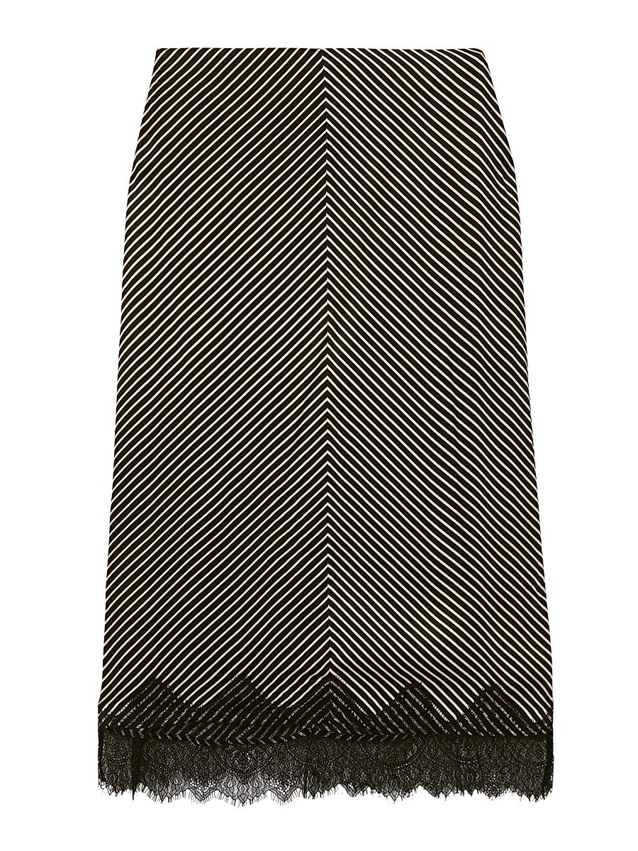 Women's Ivy Striped Midi-Skirt - Black Ivory - Size 2